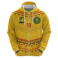Custom Cameroon Football Zip Hoodie Tribal Motifs Yellow Color - Wonder Print Shop