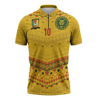 Custom Cameroon Football Zipper Polo Shirt Tribal Motifs Yellow Color - Wonder Print Shop