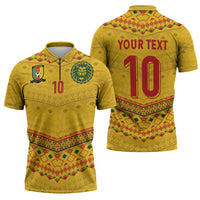 Custom Cameroon Football Zipper Polo Shirt Tribal Motifs Yellow Color - Wonder Print Shop