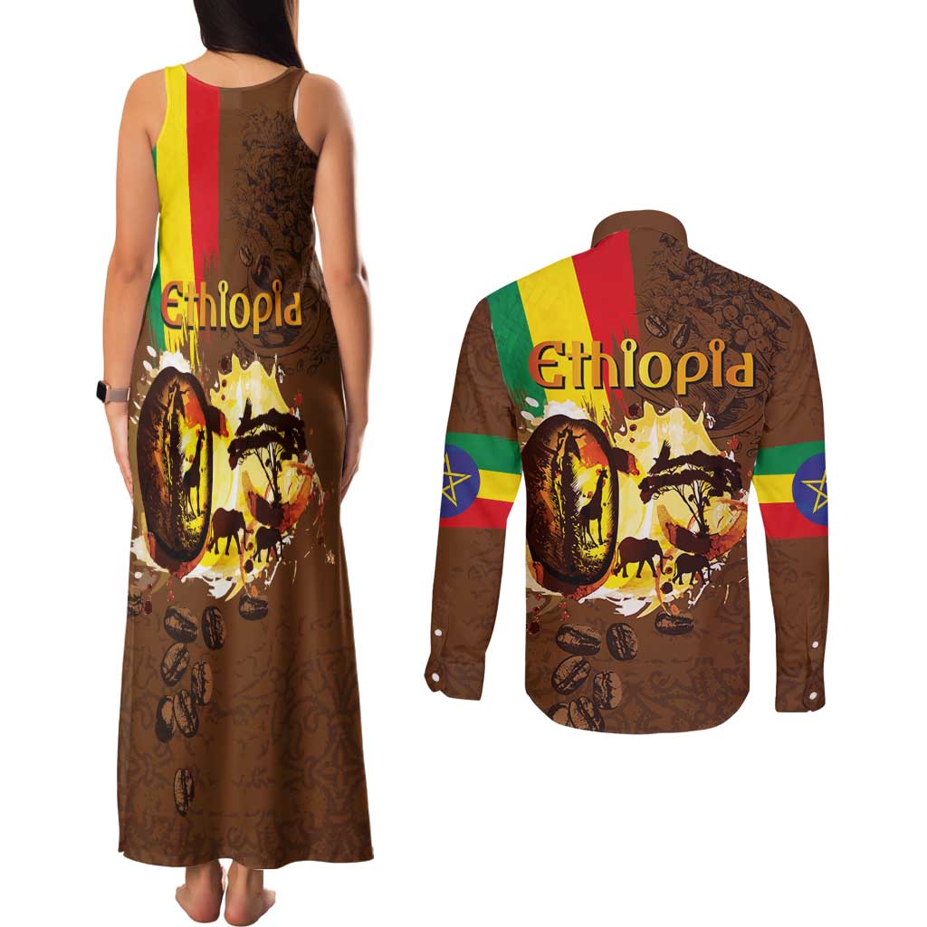 Ethiopia Culture - Proud of Coffee Couples Matching Tank Maxi Dress and Long Sleeve Button Shirt