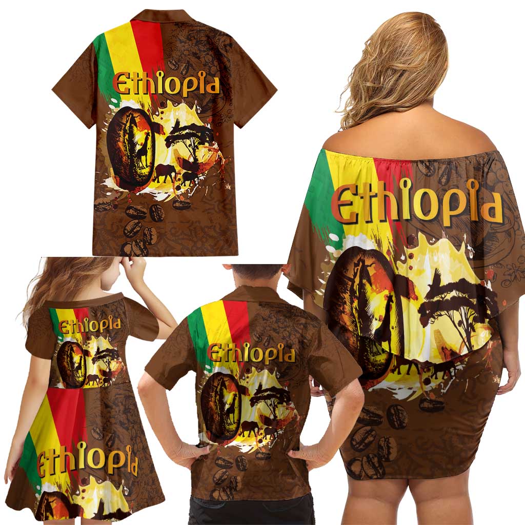 Ethiopia Culture - Proud of Coffee Family Matching Off Shoulder Short Dress and Hawaiian Shirt