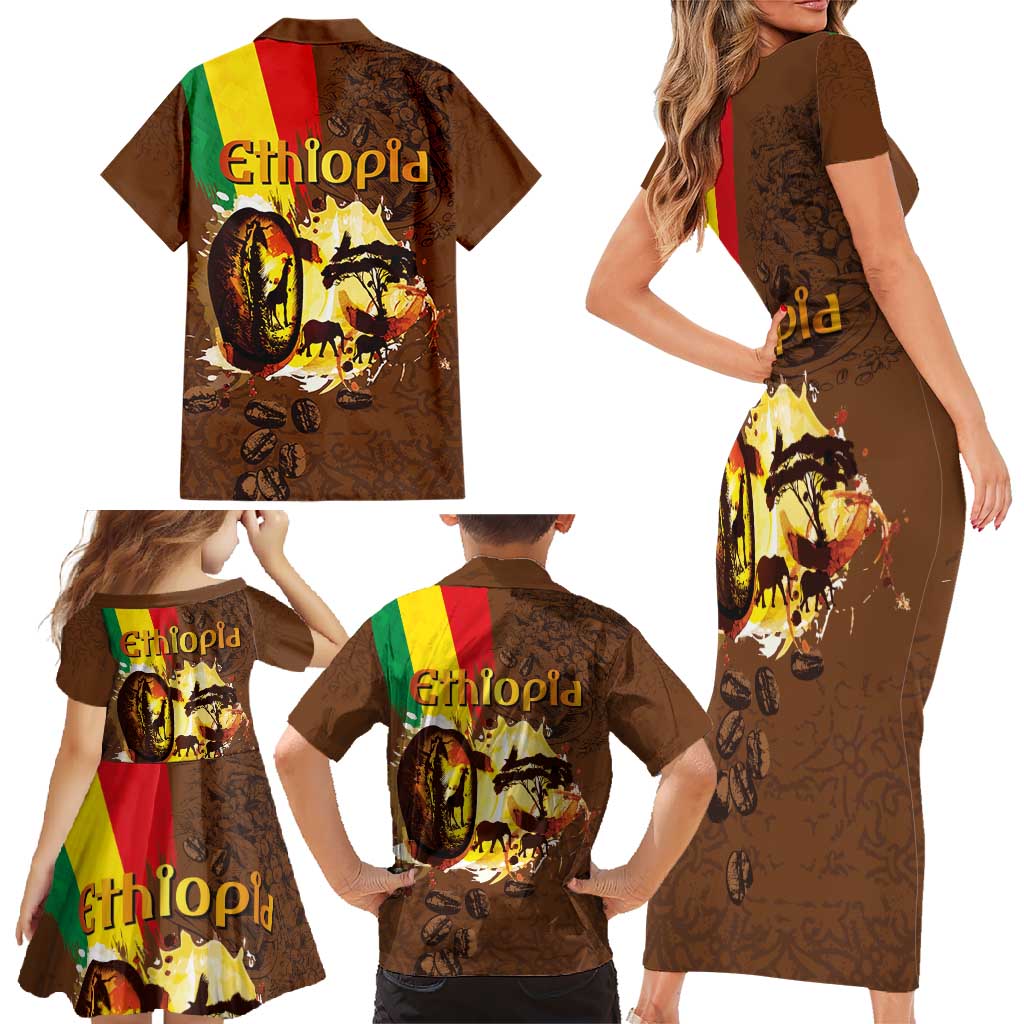 Ethiopia Culture - Proud of Coffee Family Matching Short Sleeve Bodycon Dress and Hawaiian Shirt
