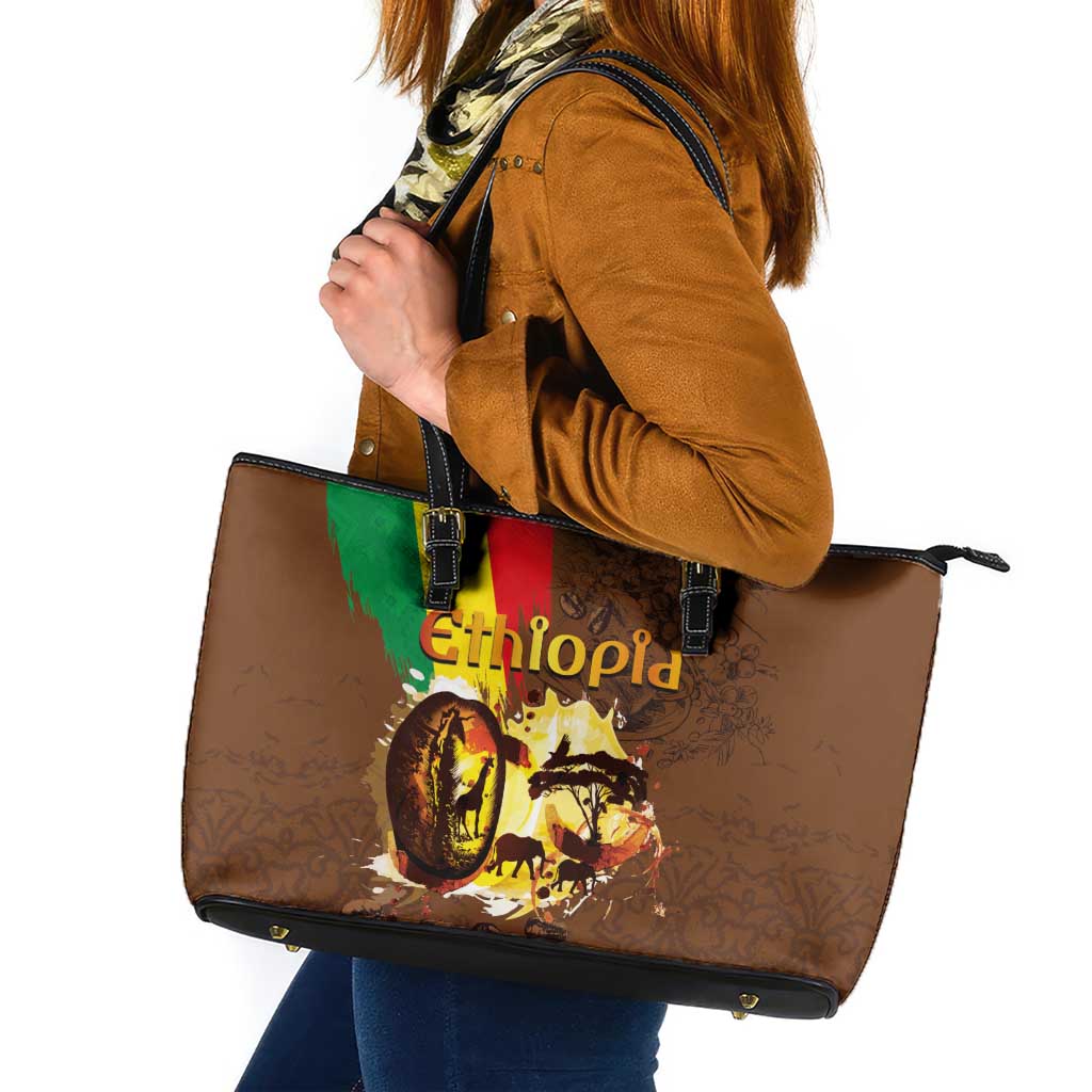 Ethiopia Culture - Proud of Coffee Leather Tote Bag