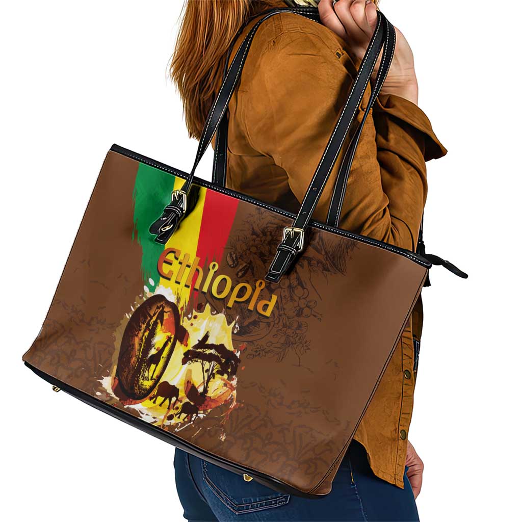 Ethiopia Culture - Proud of Coffee Leather Tote Bag