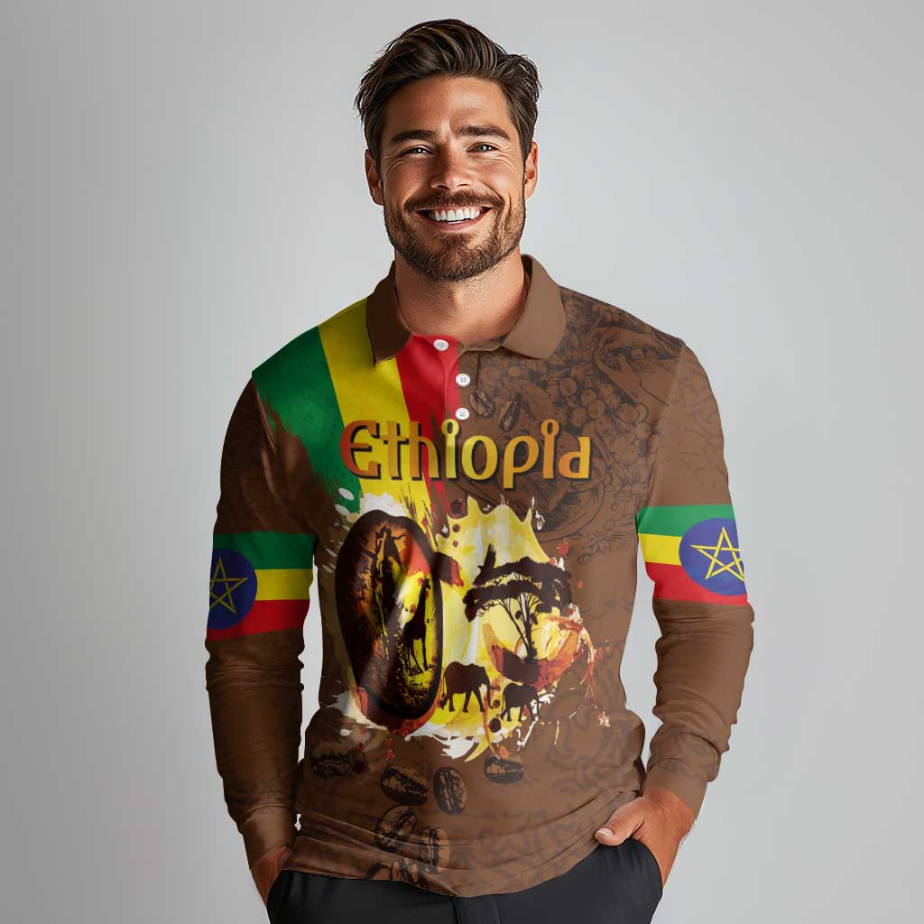 Ethiopia Culture - Proud of Coffee Long Sleeve Polo Shirt