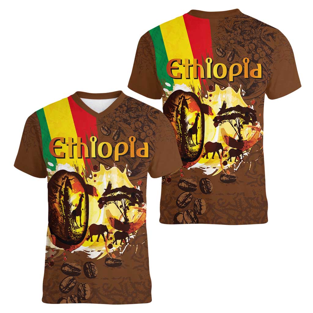 Ethiopia Culture - Proud of Coffee Women V-Neck T-Shirt - Wonder Print Shop