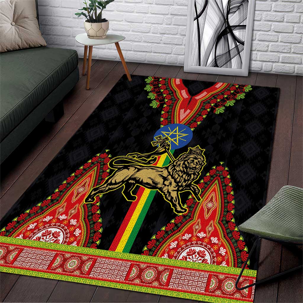 Ethiopia Culture Area Rug Lion of Judah with The Star Seal - Dashiki Style