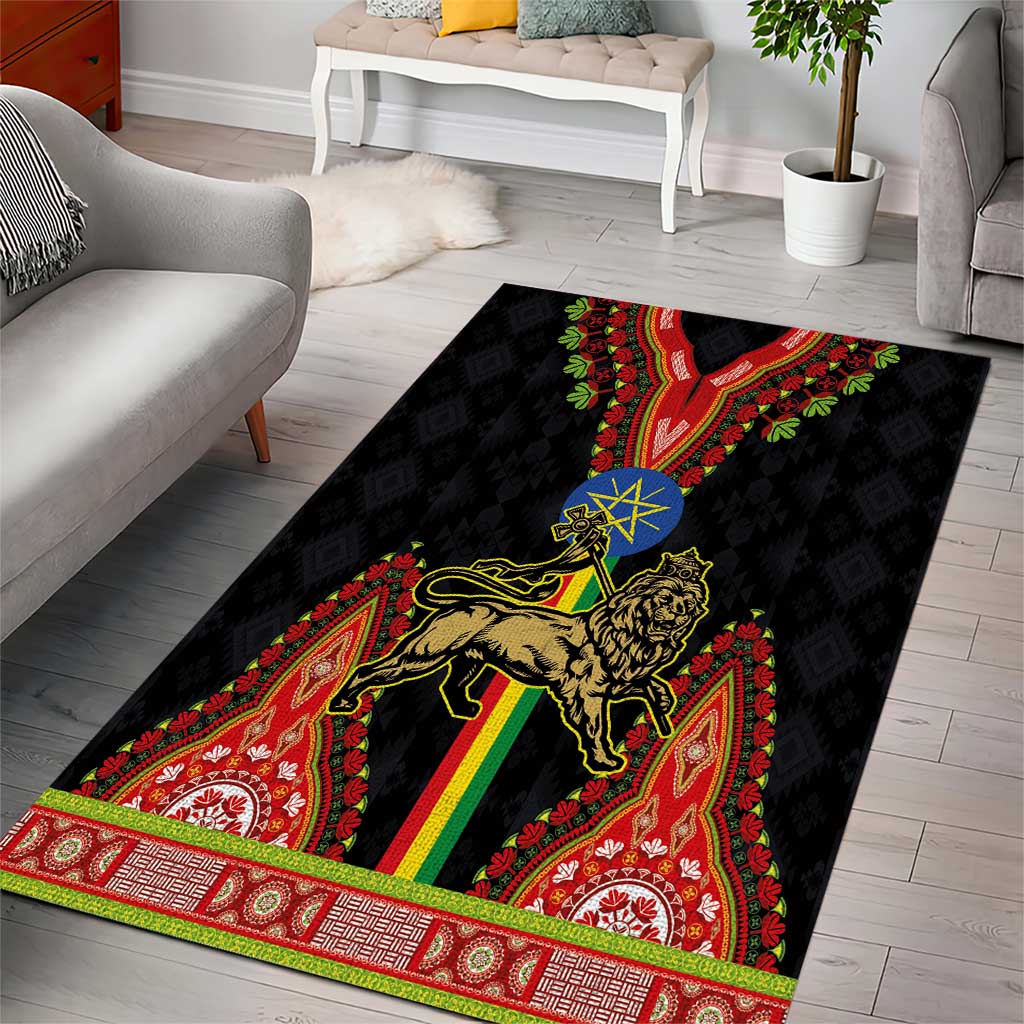 Ethiopia Culture Area Rug Lion of Judah with The Star Seal - Dashiki Style