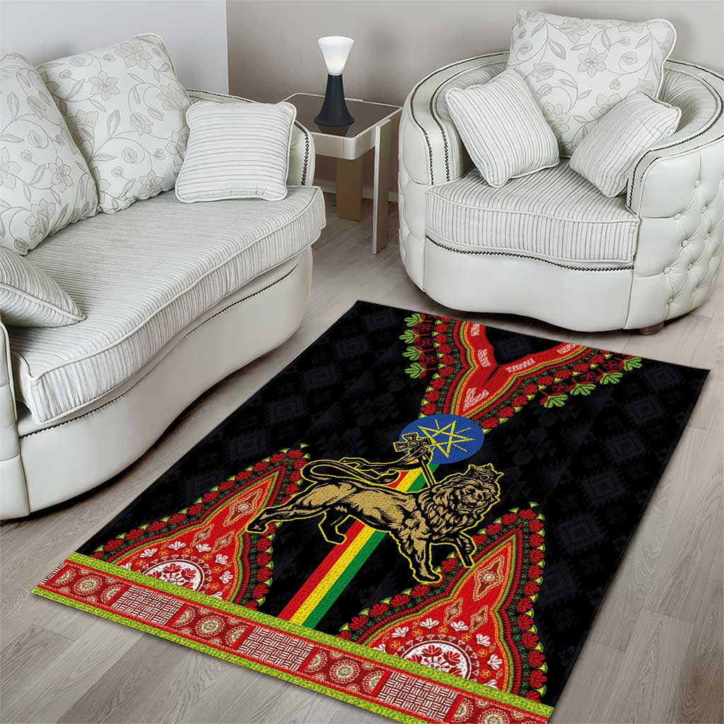 Ethiopia Culture Area Rug Lion of Judah with The Star Seal - Dashiki Style