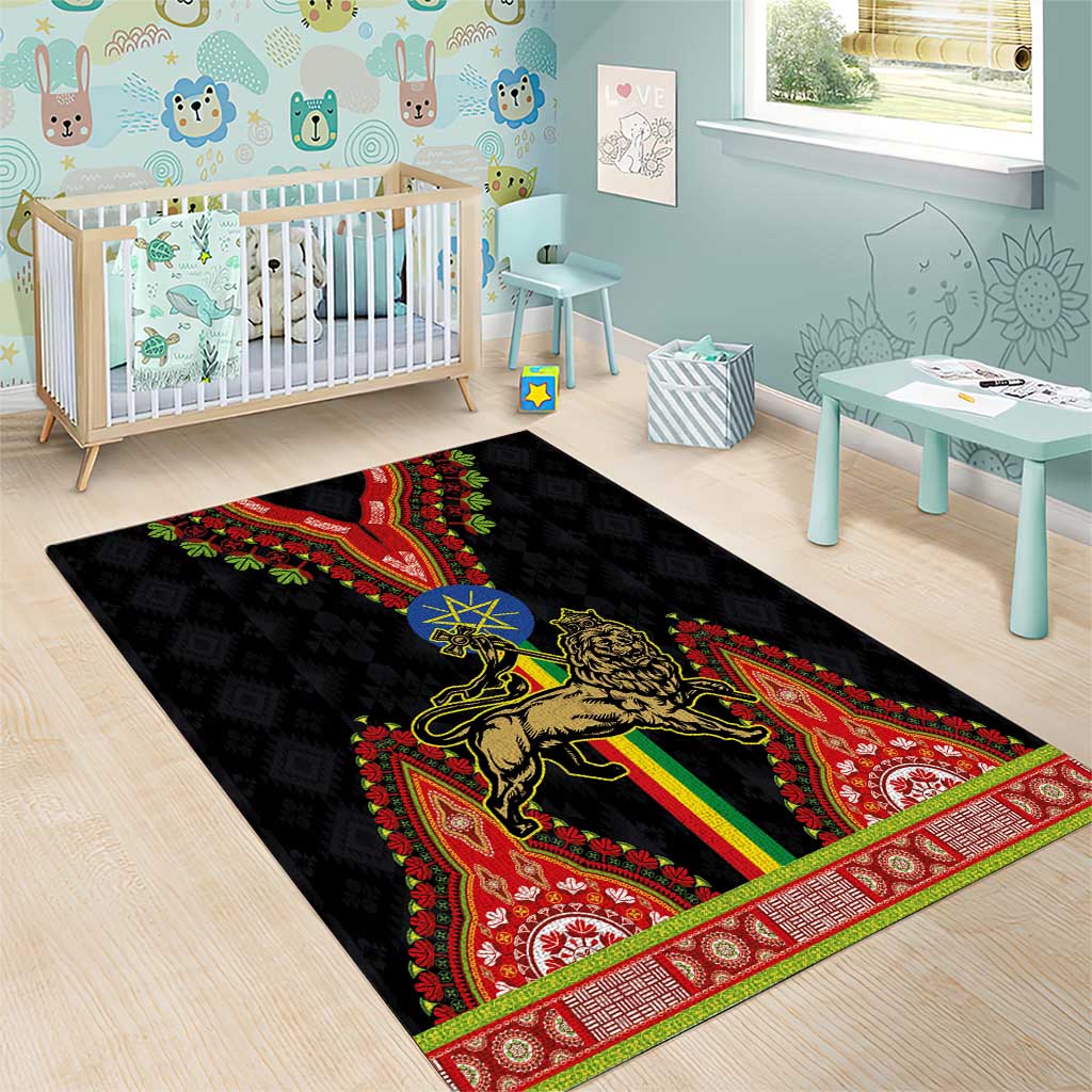 Ethiopia Culture Area Rug Lion of Judah with The Star Seal - Dashiki Style