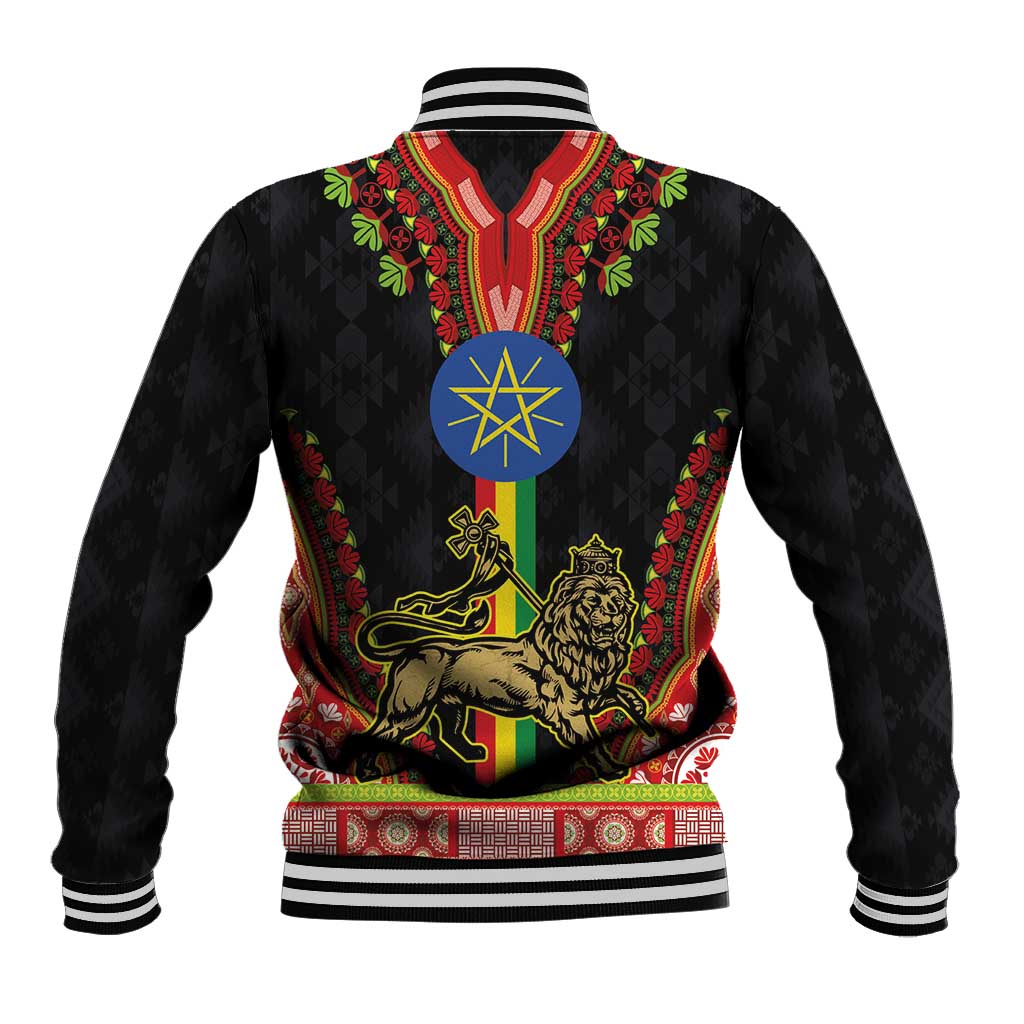 Ethiopia Culture Baseball Jacket Lion of Judah with The Star Seal - Dashiki Style