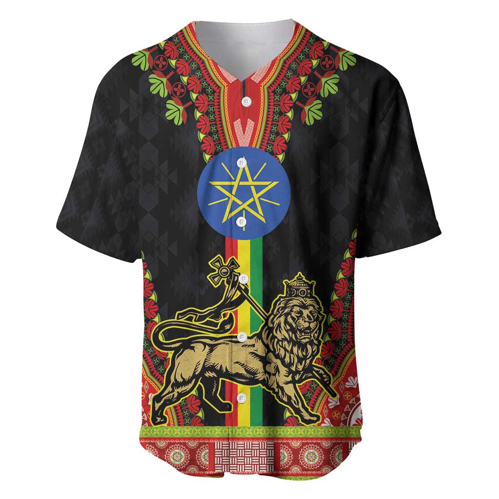 Ethiopia Culture Baseball Jersey Lion of Judah with The Star Seal - Dashiki Style