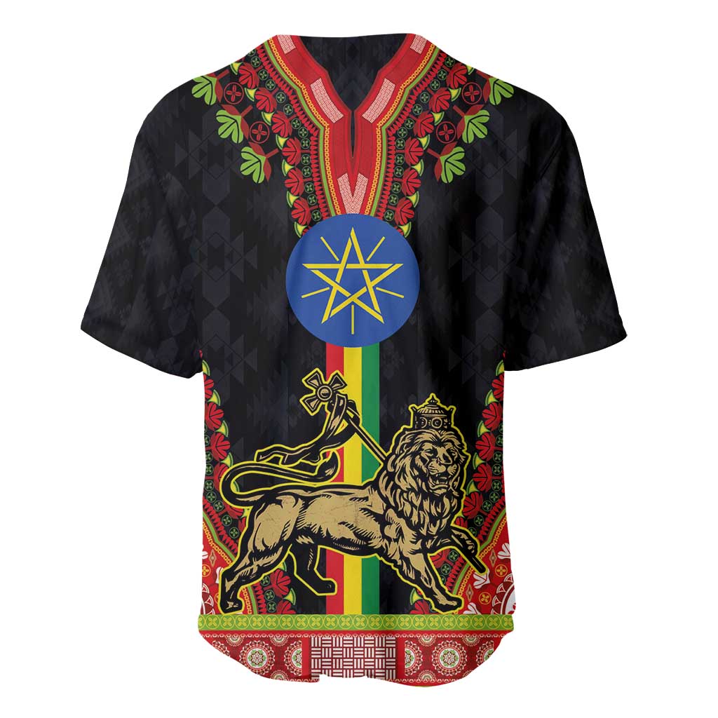 Ethiopia Culture Baseball Jersey Lion of Judah with The Star Seal - Dashiki Style