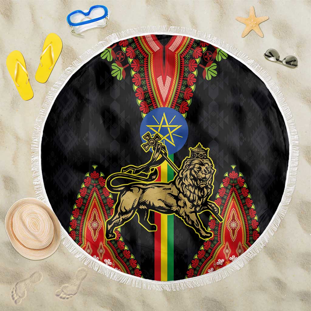Ethiopia Culture Beach Blanket Lion of Judah with The Star Seal - Dashiki Style