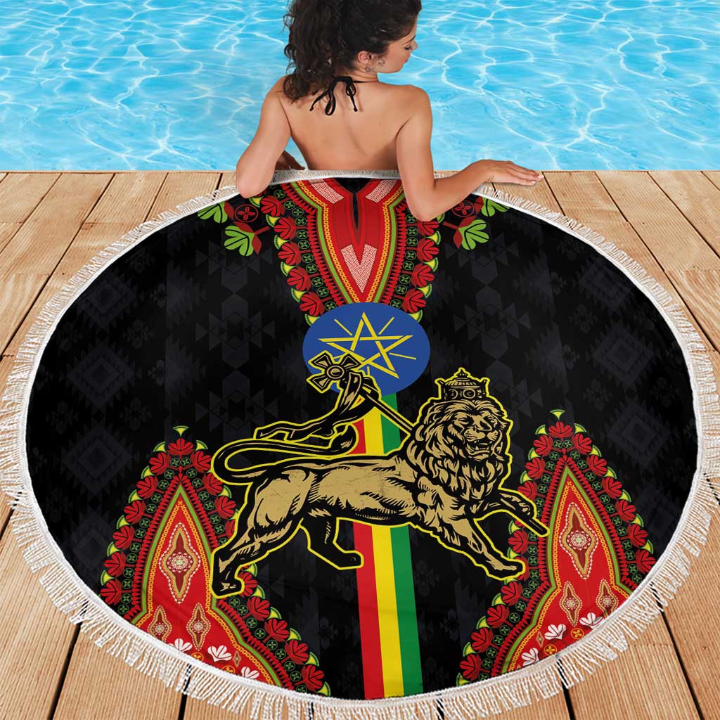 Ethiopia Culture Beach Blanket Lion of Judah with The Star Seal - Dashiki Style