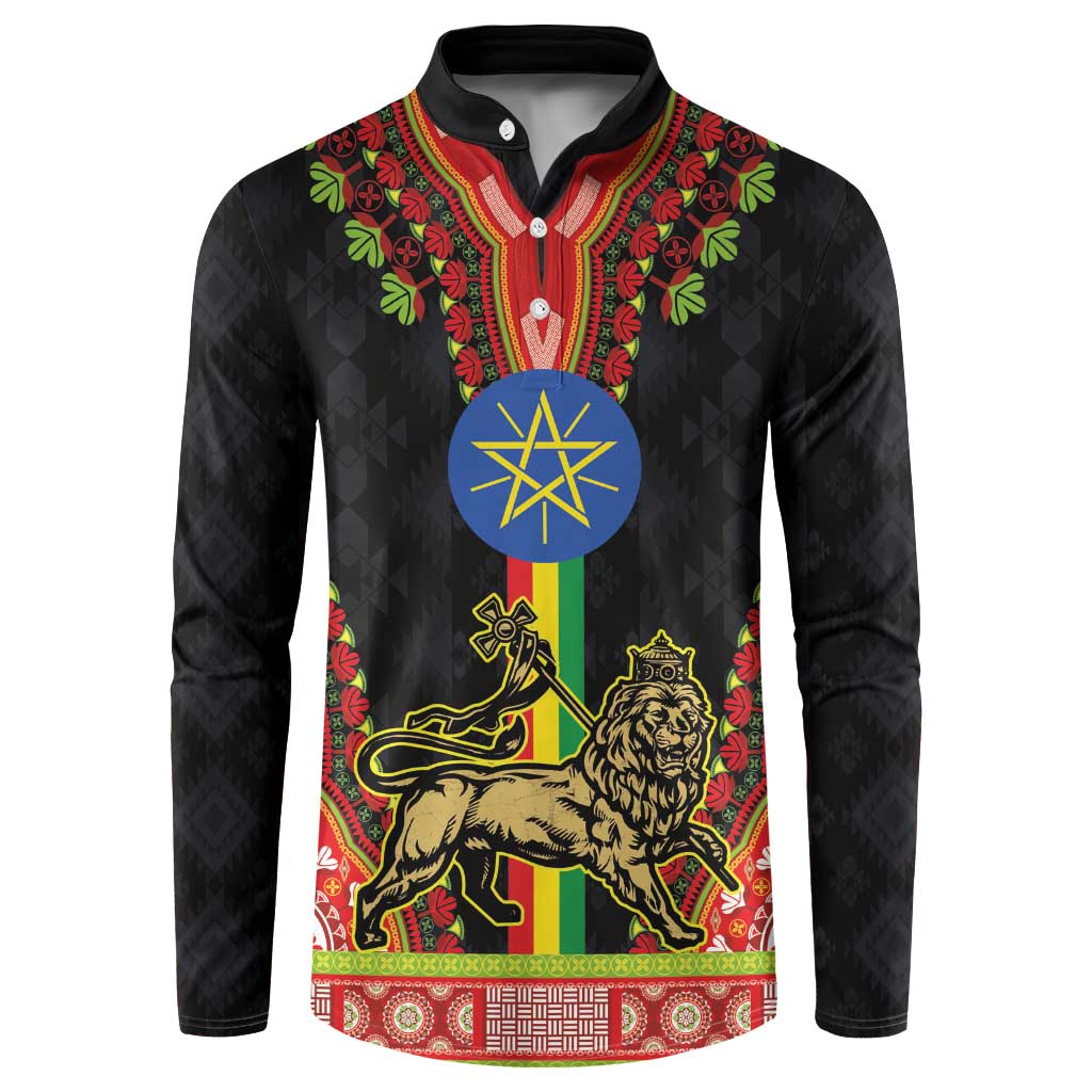 Ethiopia Culture Button Sweatshirt Lion of Judah with The Star Seal - Dashiki Style
