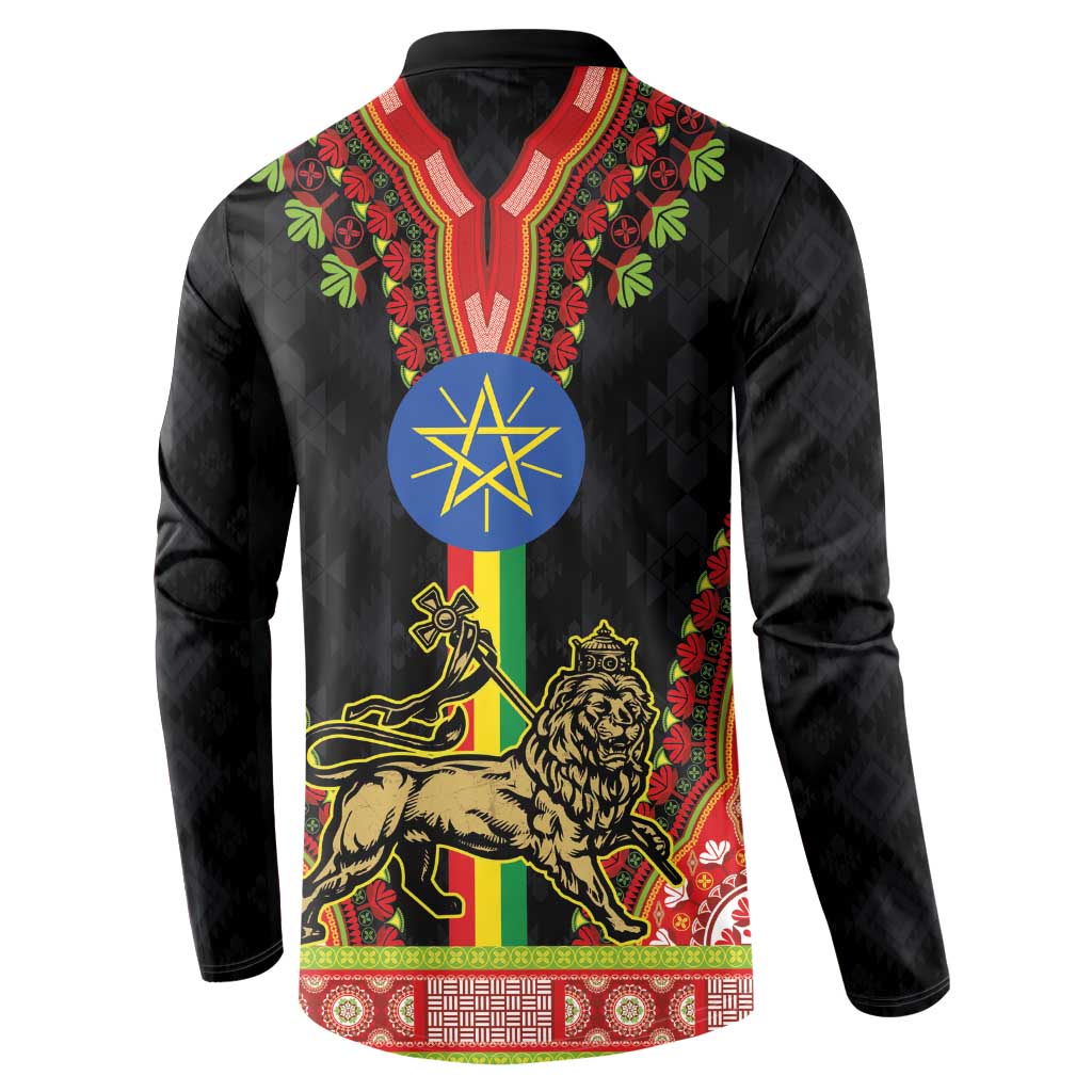 Ethiopia Culture Button Sweatshirt Lion of Judah with The Star Seal - Dashiki Style