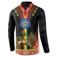 Ethiopia Culture Button Sweatshirt Lion of Judah with The Star Seal - Dashiki Style
