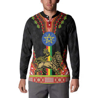Ethiopia Culture Button Sweatshirt Lion of Judah with The Star Seal - Dashiki Style