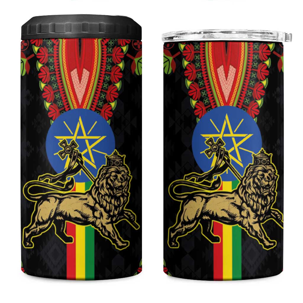 Ethiopia Culture 4 in 1 Can Cooler Tumbler Lion of Judah with The Star Seal - Dashiki Style