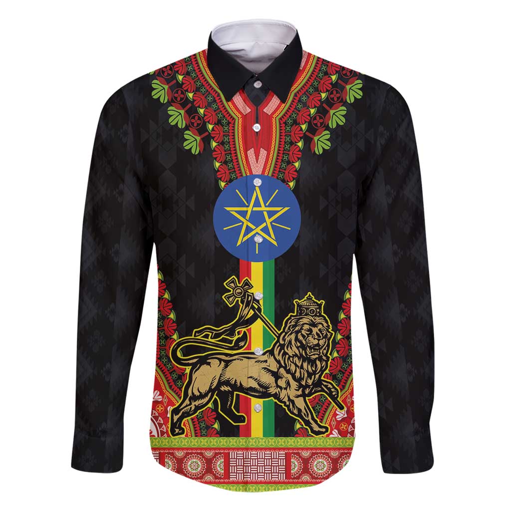 Ethiopia Culture Family Matching Off Shoulder Short Dress and Hawaiian Shirt Lion of Judah with The Star Seal - Dashiki Style
