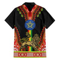 Ethiopia Culture Family Matching Short Sleeve Bodycon Dress and Hawaiian Shirt Lion of Judah with The Star Seal - Dashiki Style