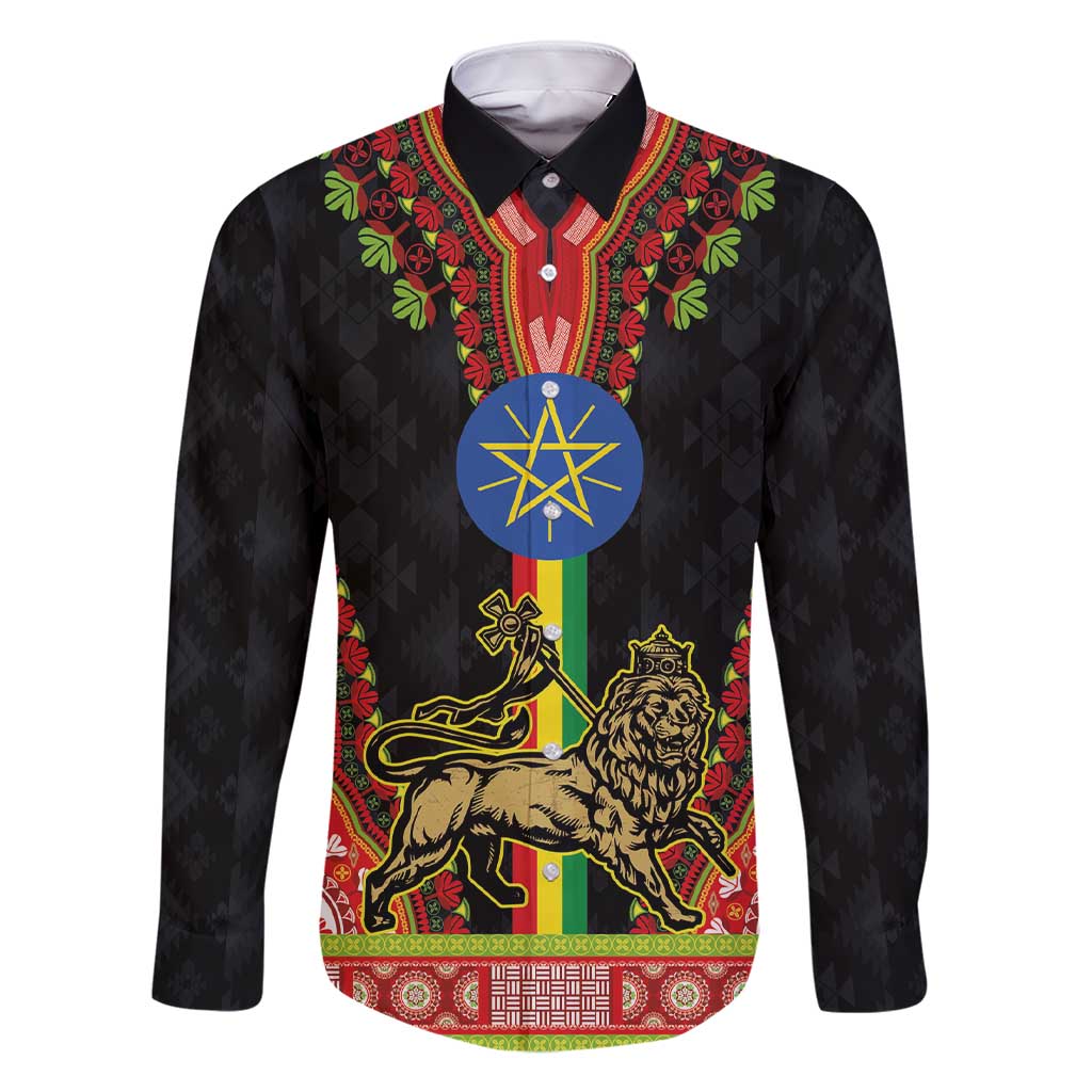 Ethiopia Culture Family Matching Short Sleeve Bodycon Dress and Hawaiian Shirt Lion of Judah with The Star Seal - Dashiki Style
