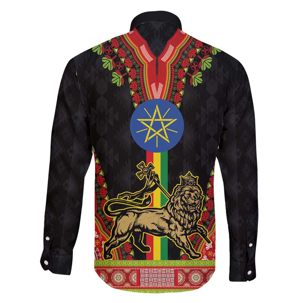 Ethiopia Culture Family Matching Short Sleeve Bodycon Dress and Hawaiian Shirt Lion of Judah with The Star Seal - Dashiki Style