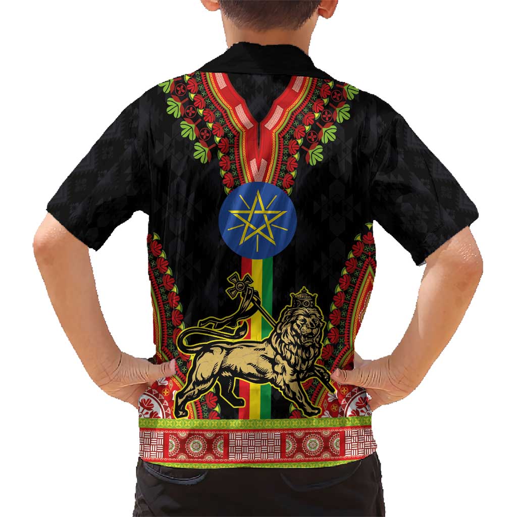 Ethiopia Culture Kid Hawaiian Shirt Lion of Judah with The Star Seal - Dashiki Style