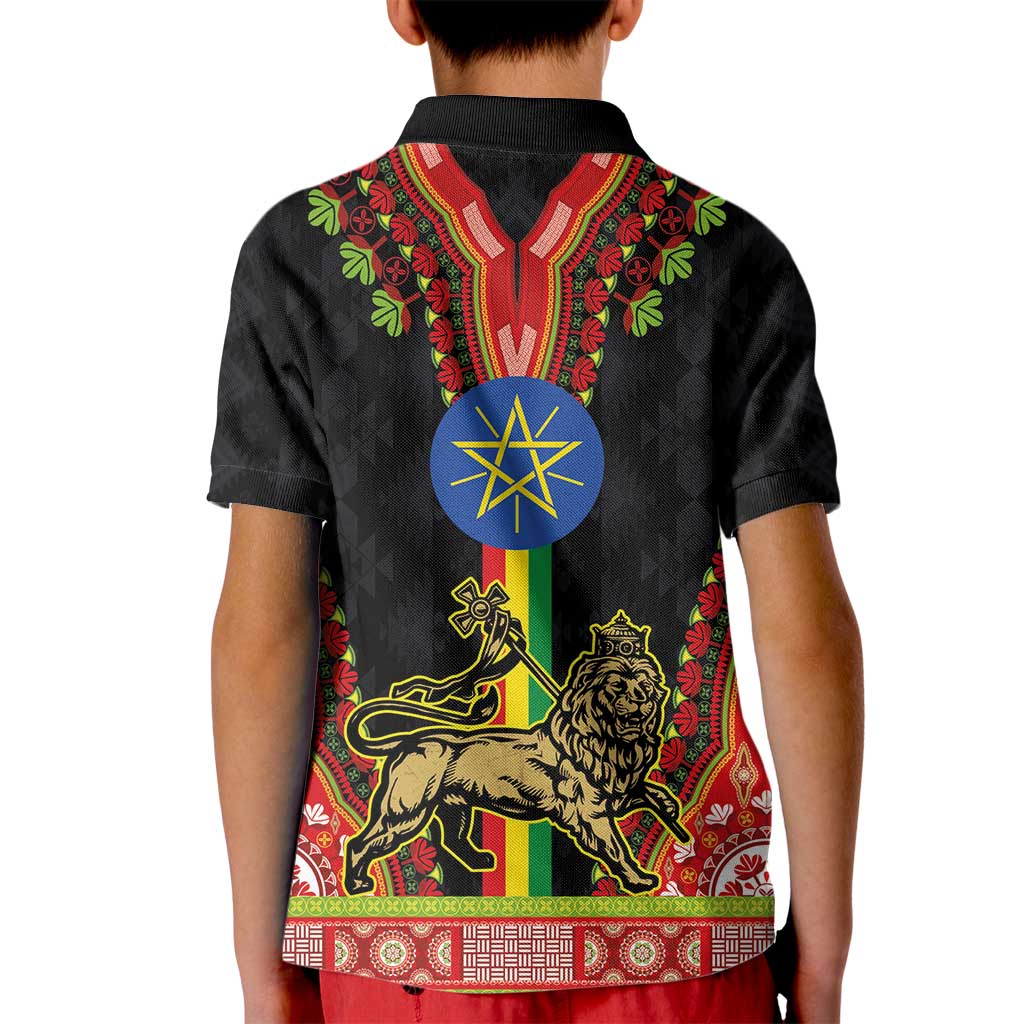 Ethiopia Culture Kid Polo Shirt Lion of Judah with The Star Seal - Dashiki Style