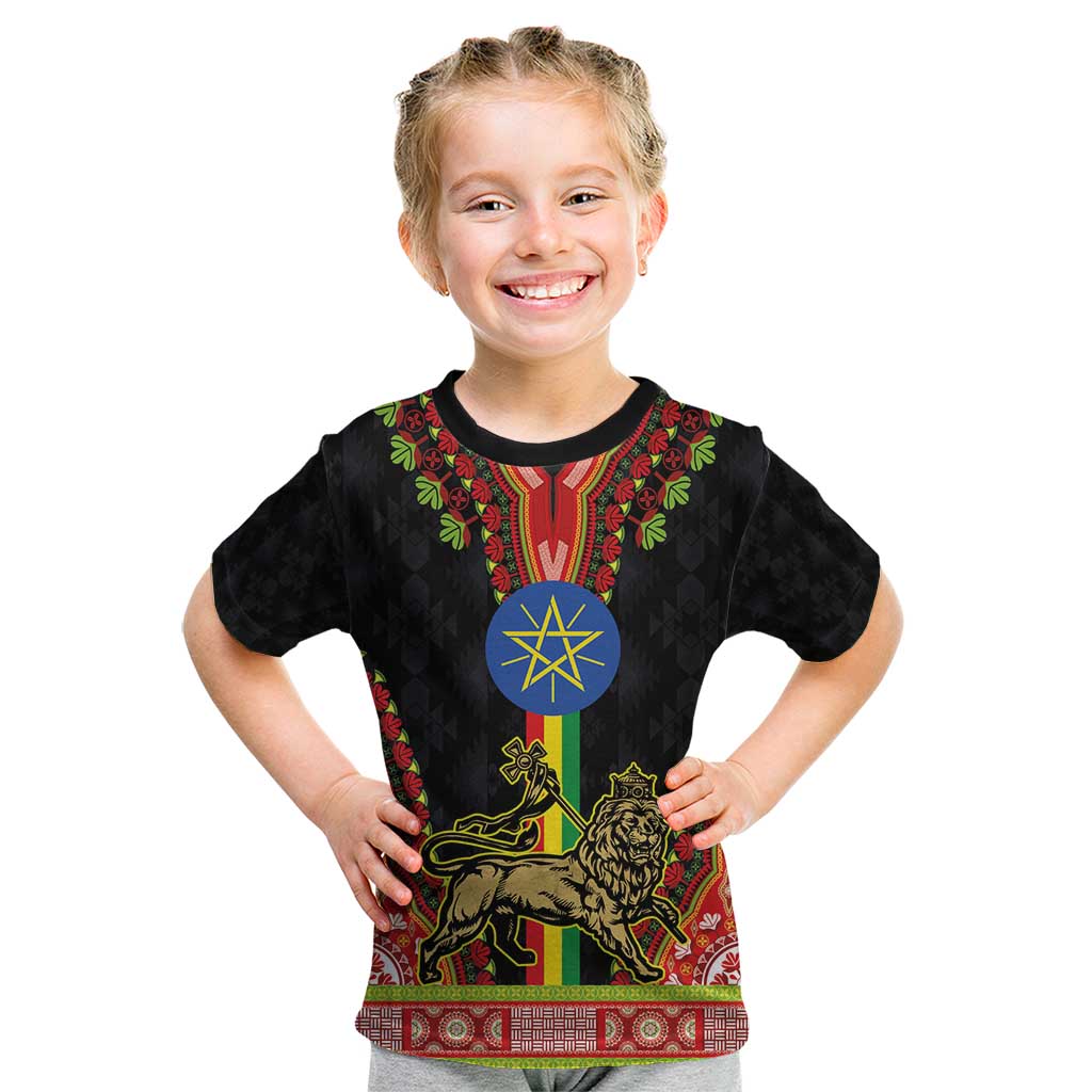 Ethiopia Culture Kid T Shirt Lion of Judah with The Star Seal - Dashiki Style