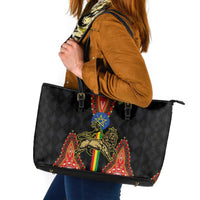 Ethiopia Culture Leather Tote Bag Lion of Judah with The Star Seal - Dashiki Style