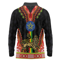 Ethiopia Culture Long Sleeve Polo Shirt Lion of Judah with The Star Seal - Dashiki Style