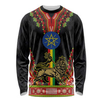 Ethiopia Culture Long Sleeve Shirt Lion of Judah with The Star Seal - Dashiki Style