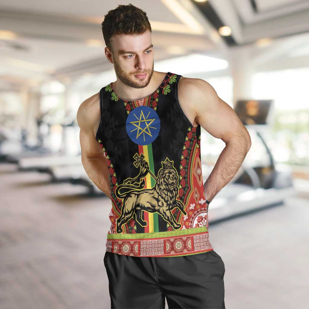 Ethiopia Culture Men Tank Top Lion of Judah with The Star Seal - Dashiki Style