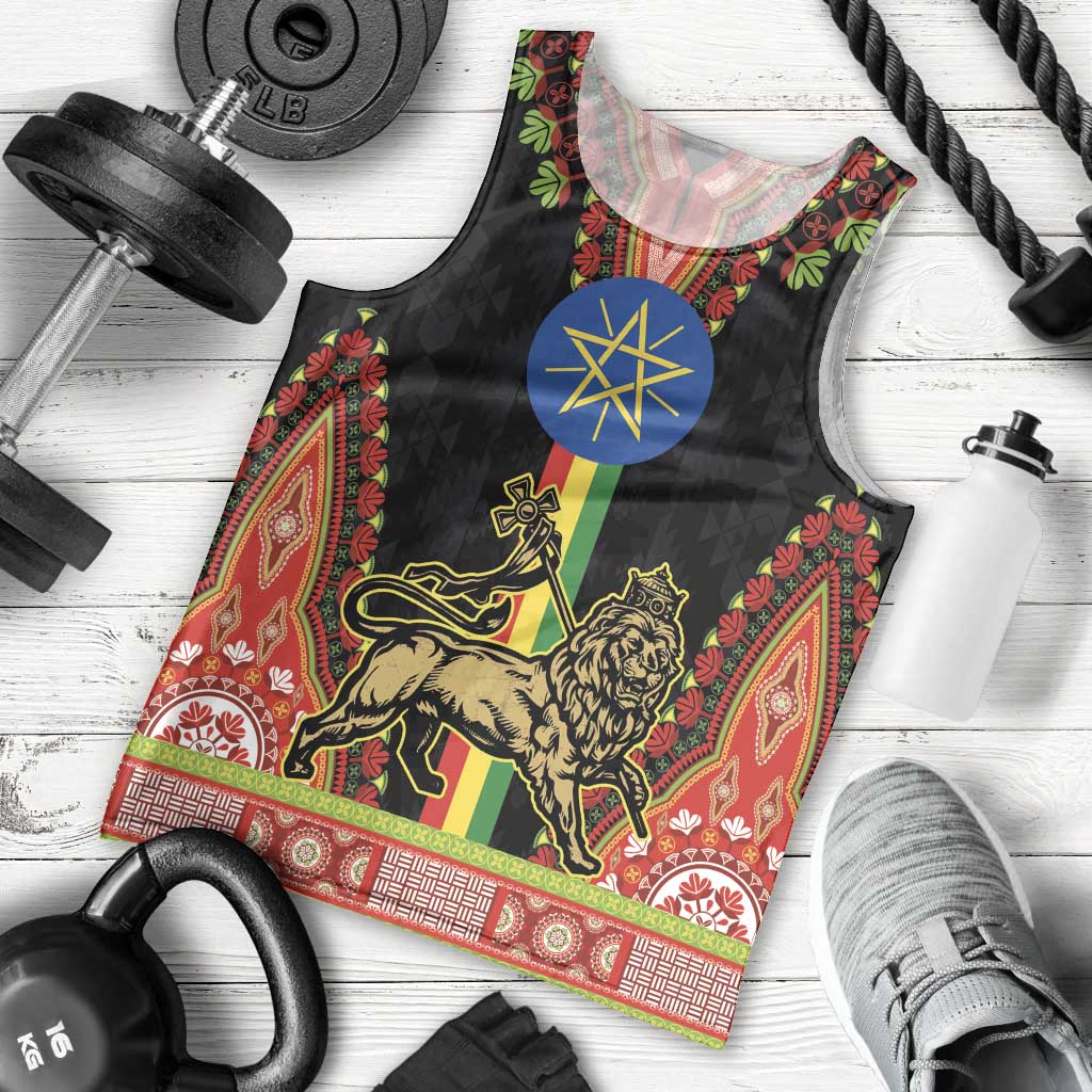 Ethiopia Culture Men Tank Top Lion of Judah with The Star Seal - Dashiki Style
