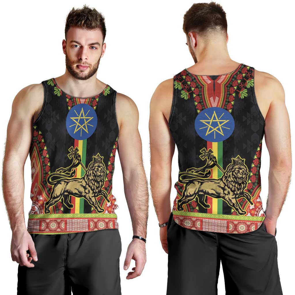 Ethiopia Culture Men Tank Top Lion of Judah with The Star Seal - Dashiki Style