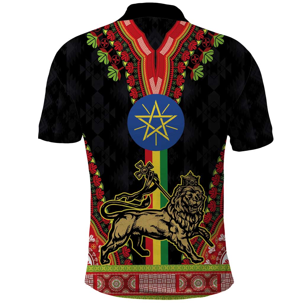 Ethiopia Culture Polo Shirt Lion of Judah with The Star Seal - Dashiki Style