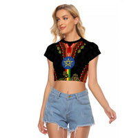 Ethiopia Culture Raglan Cropped T Shirt Lion of Judah with The Star Seal - Dashiki Style - Wonder Print Shop