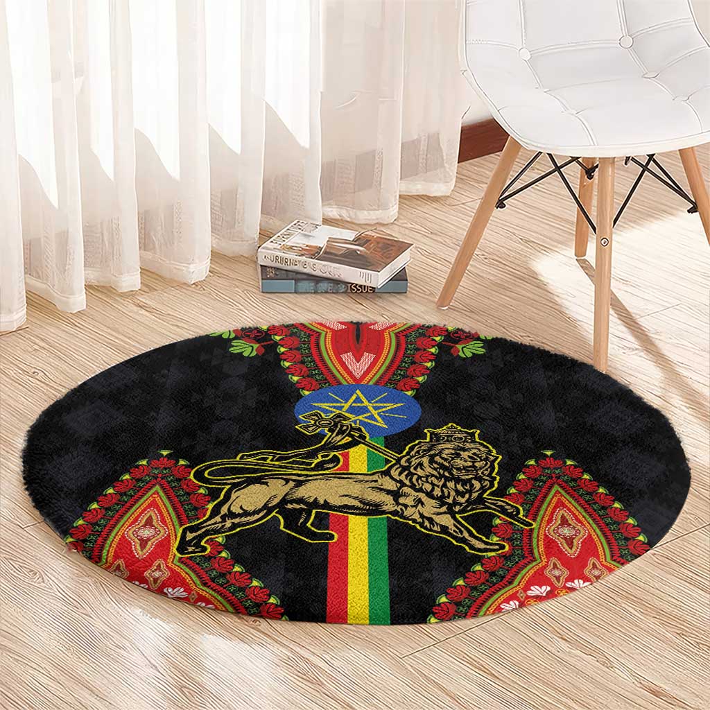Ethiopia Culture Round Carpet Lion of Judah with The Star Seal - Dashiki Style - Wonder Print Shop