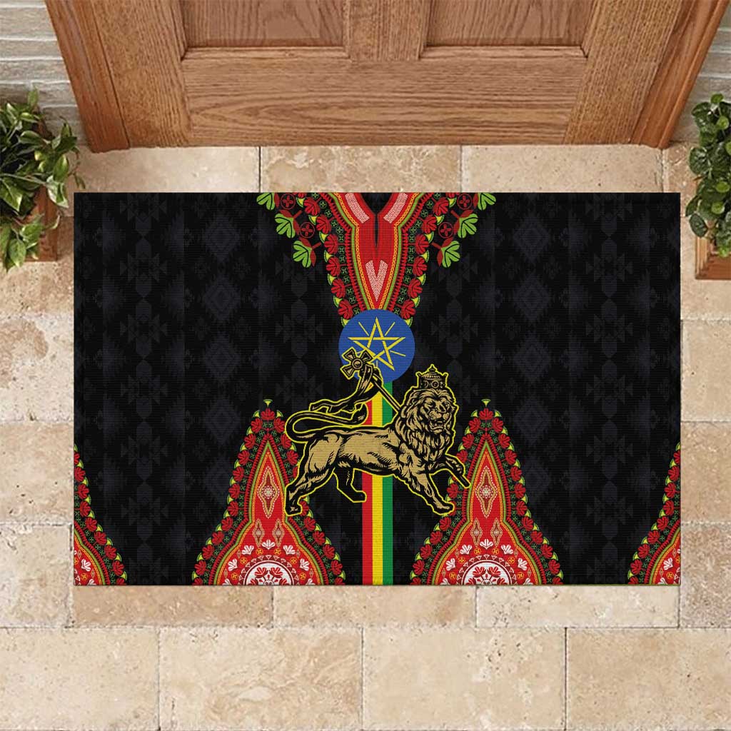 Ethiopia Culture Rubber Doormat Lion of Judah with The Star Seal - Dashiki Style - Wonder Print Shop