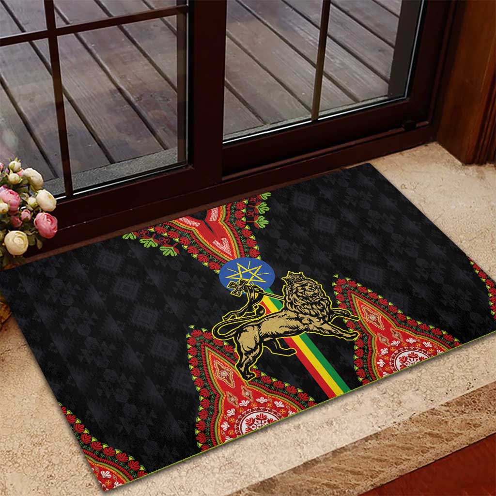 Ethiopia Culture Rubber Doormat Lion of Judah with The Star Seal - Dashiki Style - Wonder Print Shop