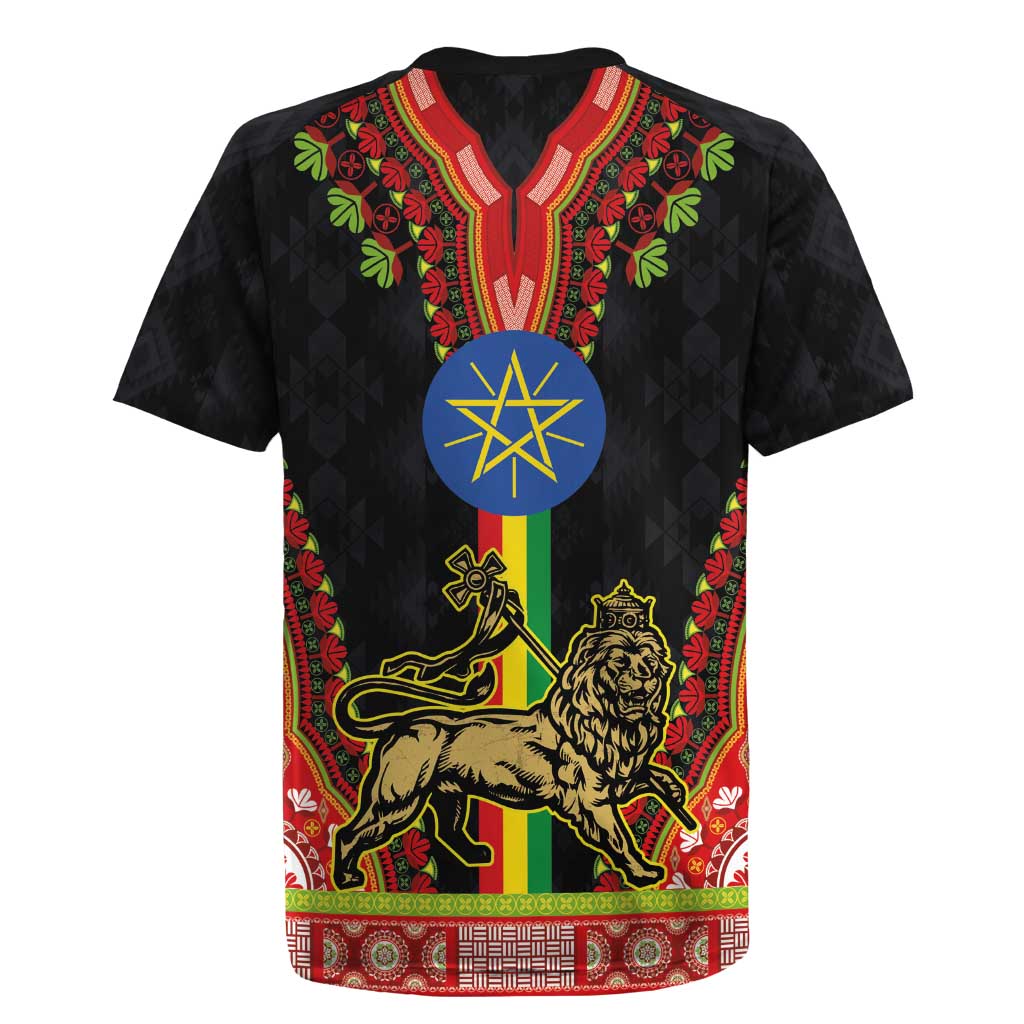 Ethiopia Culture Rugby Jersey Lion of Judah with The Star Seal - Dashiki Style - Wonder Print Shop