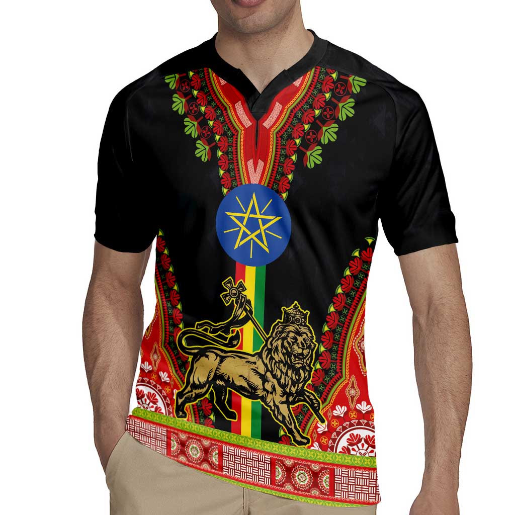 Ethiopia Culture Rugby Jersey Lion of Judah with The Star Seal - Dashiki Style - Wonder Print Shop