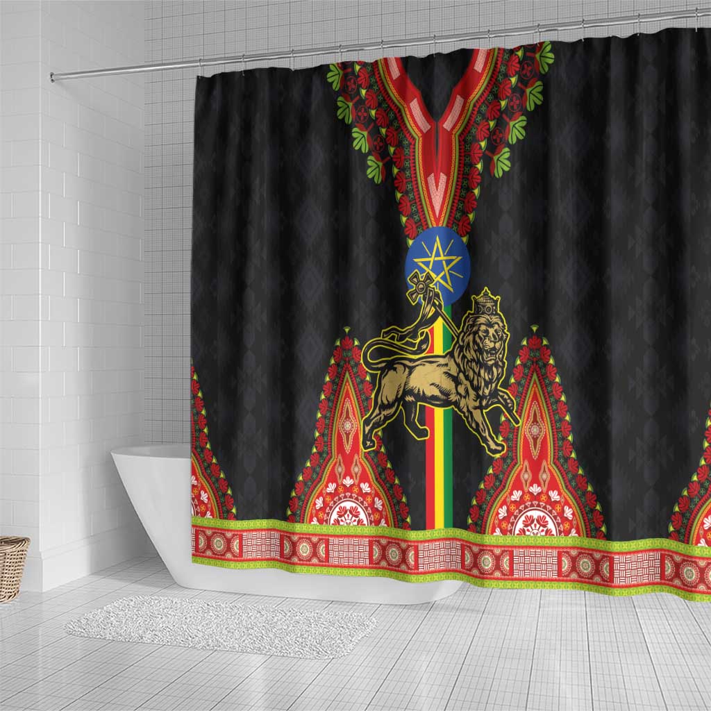 Ethiopia Culture Shower Curtain Lion of Judah with The Star Seal - Dashiki Style - Wonder Print Shop