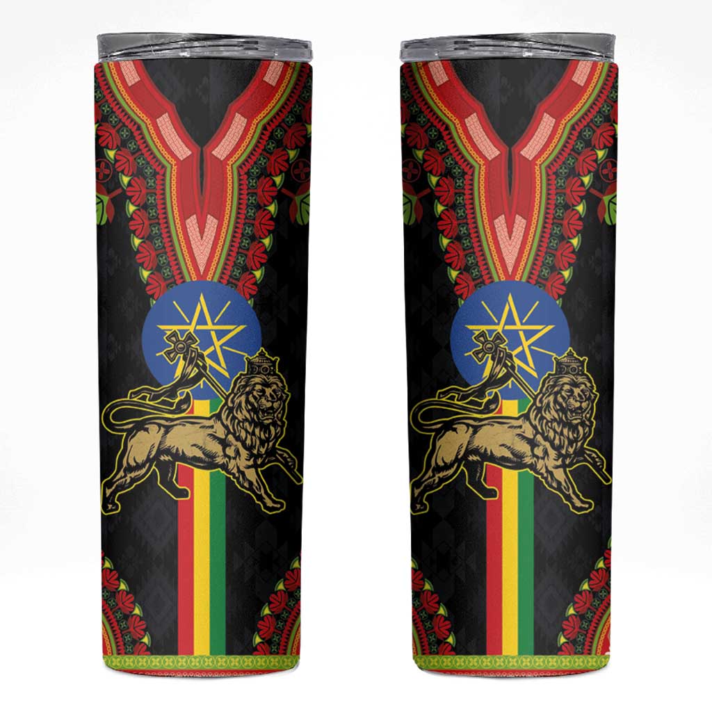 Ethiopia Culture Skinny Tumbler Lion of Judah with The Star Seal - Dashiki Style - Wonder Print Shop