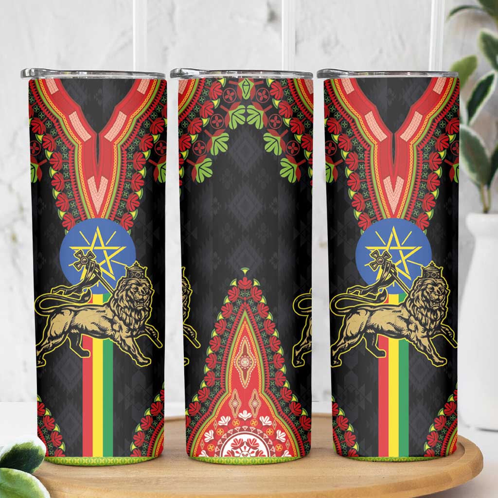 Ethiopia Culture Skinny Tumbler Lion of Judah with The Star Seal - Dashiki Style - Wonder Print Shop