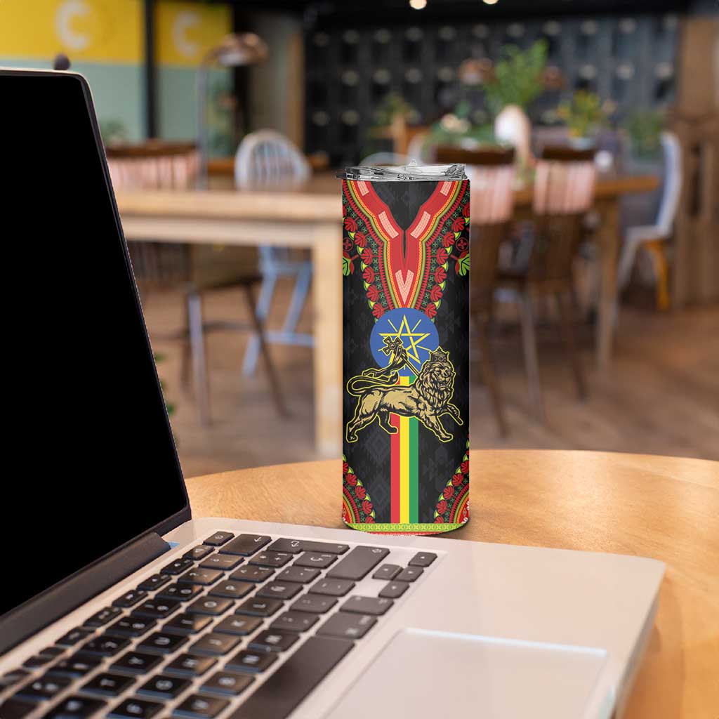 Ethiopia Culture Skinny Tumbler Lion of Judah with The Star Seal - Dashiki Style - Wonder Print Shop
