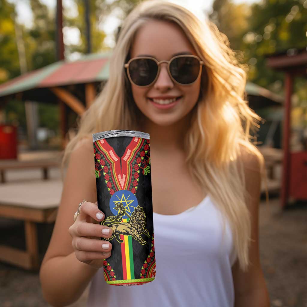 Ethiopia Culture Skinny Tumbler Lion of Judah with The Star Seal - Dashiki Style - Wonder Print Shop