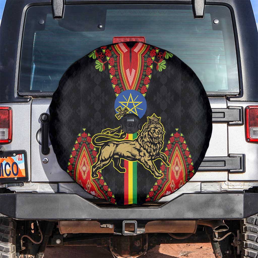 Ethiopia Culture Spare Tire Cover Lion of Judah with The Star Seal - Dashiki Style - Wonder Print Shop